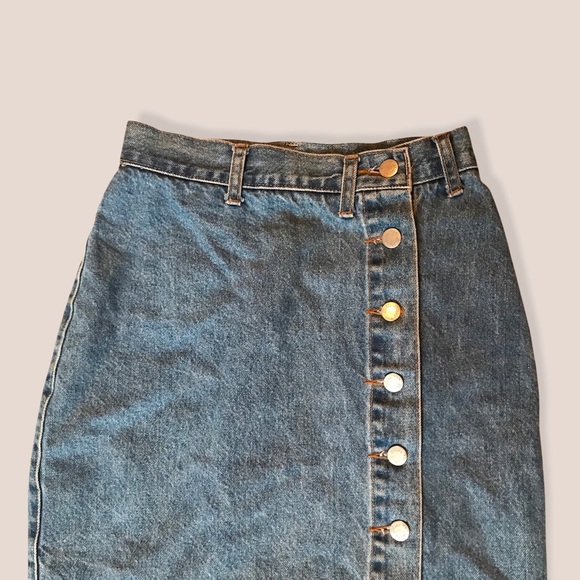 Vintage 90s Denim Maxi Skirt with Leg Slit - Picture 5 of 6